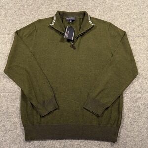 Roundtree & Yorke Sweater Mens Medium Olive Green 1/4‎ Zip Mock Neck Pullover